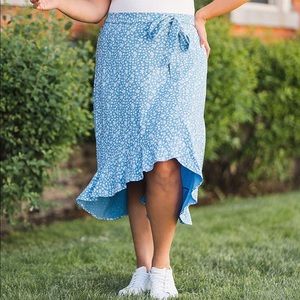 The Drop Women's Blue Floral Ruffled Hem Midi Skirt by @caralynmirand
